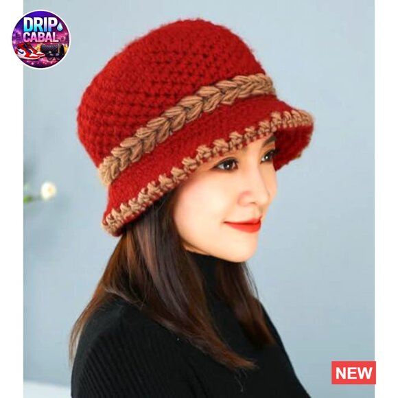Cotton and Wool Knit Bucket Hat Winter Warm Faux Fur Beanie main image 4